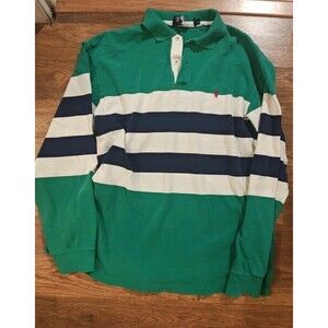 VTG 90s Polo Ralph Lauren Rugby Polo Shirt Striped Mens Large Green White